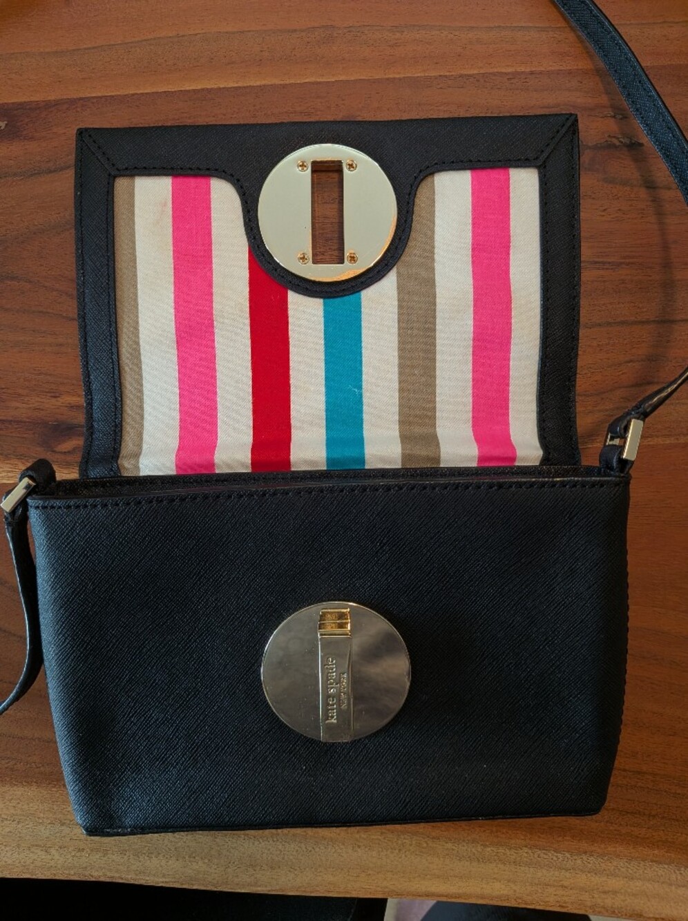 Kate Spade New York Black Saffiano Leather Crossbody Wallet Clutch Bag